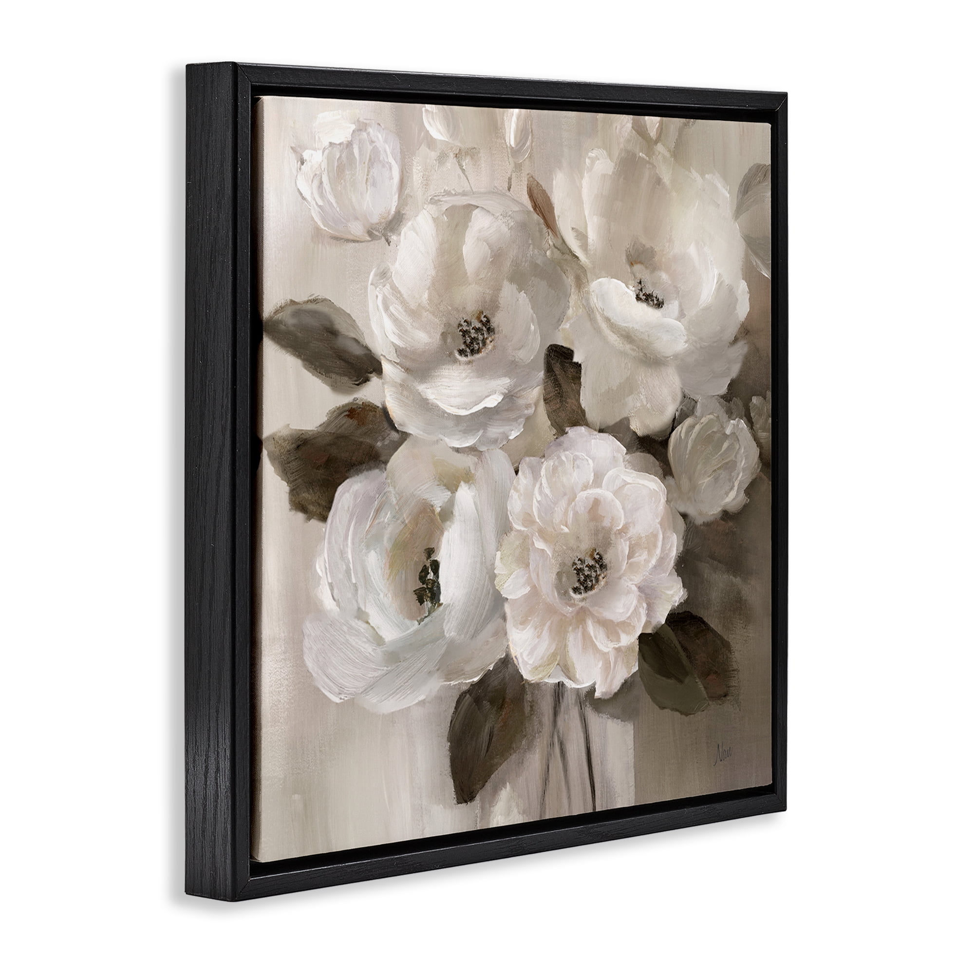 Stupell Industries Ivory Flower Bushel Black Framed Floater Canvas Wall Art, design by Nan