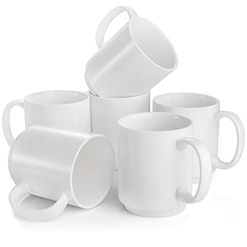 AVLA 6 Pack Porcelain Coffee Mug Set, 14 OZ Ceramic Milk Mug with Handle, White Straight Cup for Coffee, Tea, Water, Latte and Mulled Drinks