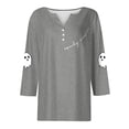 thumbnail image 3 of Garbnen Halloween Ghost T Shirt Pumpkin Spider Web Graphic 3/4 Sleeve Casual T-Shirts for Women V Neck Holiday Dressy Womens Fall Shirt Gray M, 3 of 4