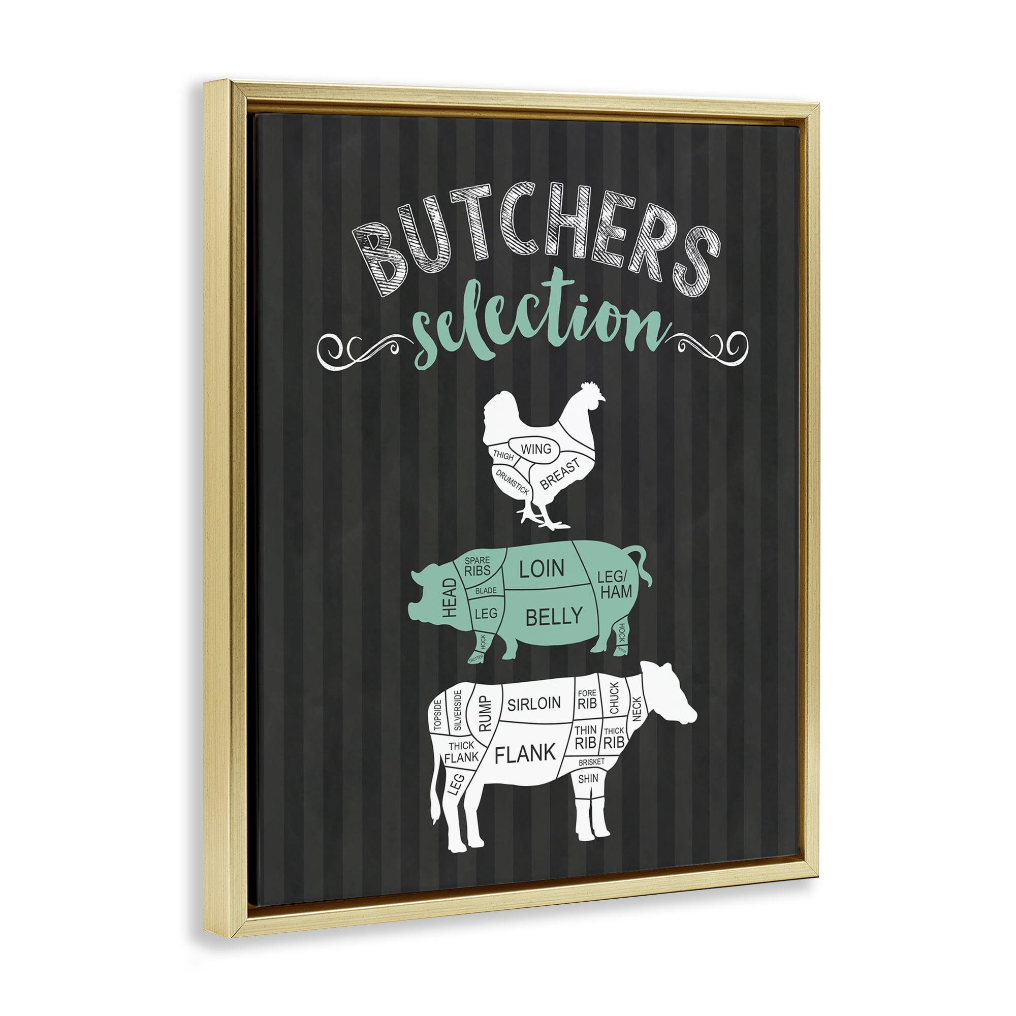 Butchers Selection Black & Green Gold Framed Floater Canvas Wall Art, design by Lettered and Lined