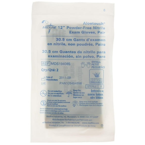 Medline Aloetouch 12" Powder-Free Nitrile Exam Gloves,Green,Small - 50 Each