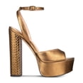 thumbnail image 2 of Rachel Zoe Women's Open Toe Casual Platform Claire Metallic Platform Sandals Dark Gold  Size 5M, 2 of 3