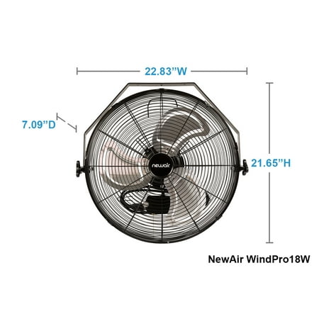 NewAir - 3000 CFM 18” High Velocity Wall Mounted Fan with Sealed Motor Housing and Ball Bearing Motor - Black