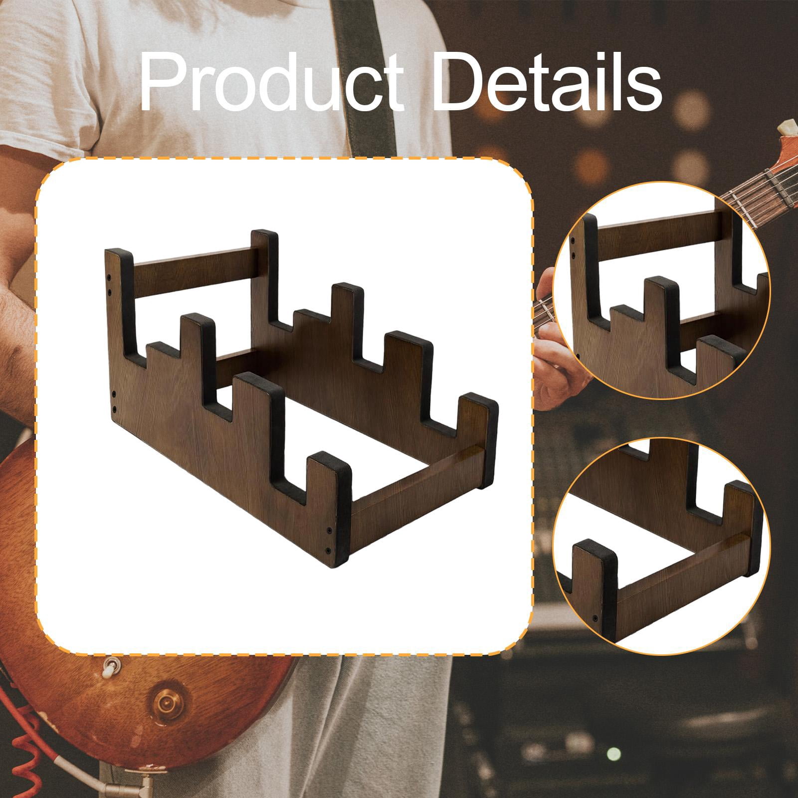 MERIGLARE Guitar Stand Wooden Floor Rack Electric Guitar Bass Holder Instrument Display Three-Tier Structure Portable Space Saving Suitable for Home Studio Performance Collectors M