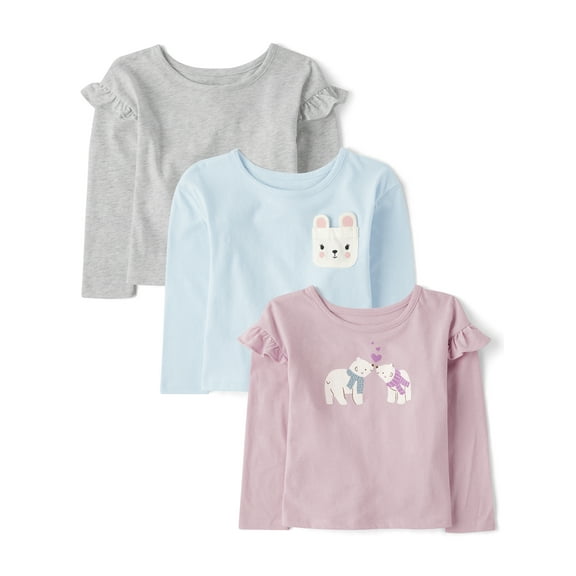 The Children's Place Toddler Girls Long Sleeve Assorted Prints Top, 3-Pack, Sizes 12M-5T