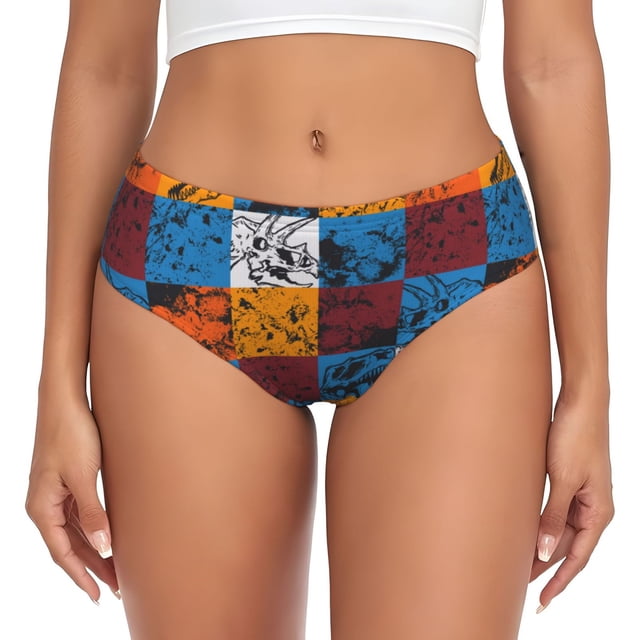 Balery colorful plaid Dinosaur Ropa Interior de Algodón para Mujer con Dibujo – Braguitas Cómodas y Elásticas, Estilo Clásico-4X-Large
