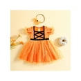 thumbnail image 2 of Bagilaanoe Toddler Baby Girl Halloween Dress Headband Hollow Mesh Sleeve Glitter Square Neck Tutu Party Dresses, 2 of 9