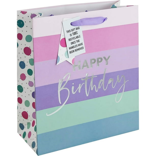 Eurowrap - Bolsa de Regalo Cumpleaños Diseño de Rayas - Pack de 6 (Blanco, Multicolor)