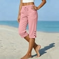 thumbnail image 6 of BUIGTTKLOP Capri Pants for Women Split Button Elastic Waist Cotton Linen Capris Drawstring Summer Casual Cropped Trousers with Pockets, 6 of 8