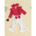 thumbnail image 3 of FEORJGP Infant Girl Valentine’s Day Clothes Newborn Baby Long Sleeve Romper Crew Neck Bodysuit Solid Color Ribbed Jumpsuit with Heart Pattern Flare Pants and Headband Spring Fall Outfit, 3 of 9
