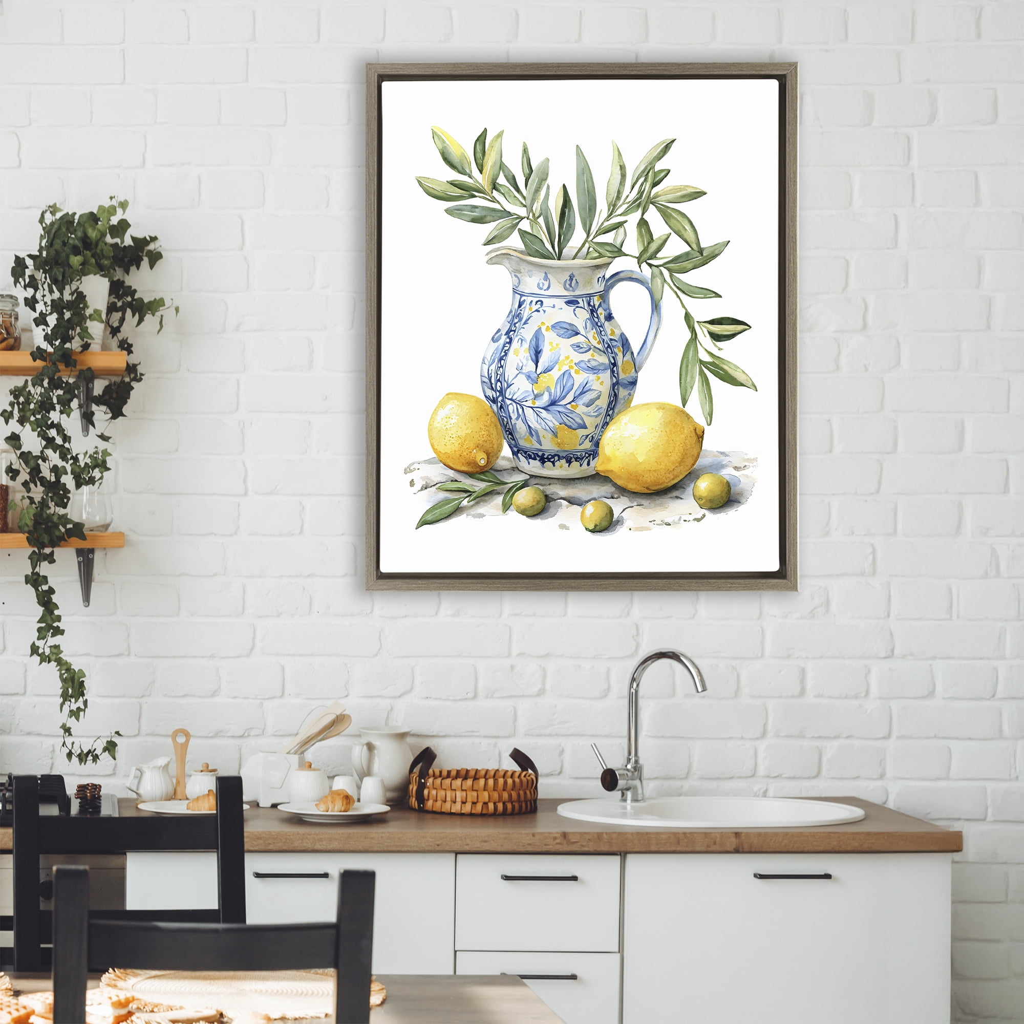 Stupell Industries Lemon & Olive Branch Still Life Brown Framed Floater Canvas Wall Art, design by LSR Design Studio
