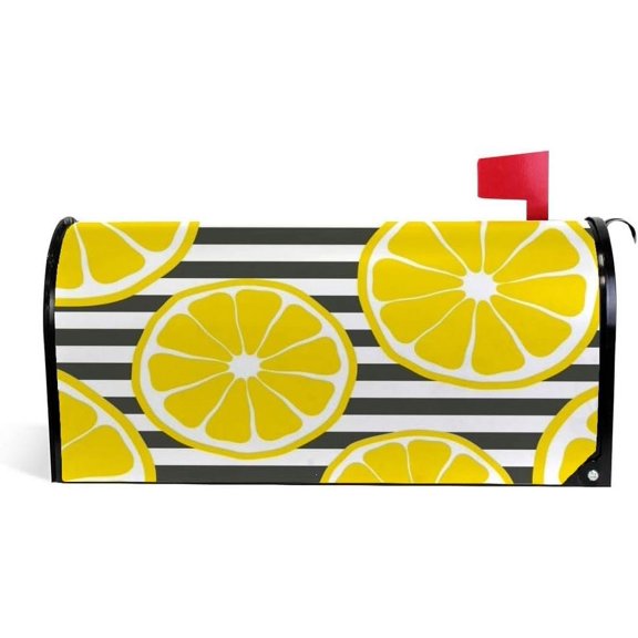 Coolnut Mailbox Covers, Magnetic Standard Size Fresh Lemons On Stripes Seasonal Mail Wraps for Home Outdoor Decor, 20.7"x18.03"