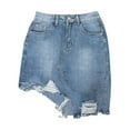 thumbnail image 4 of Womens Daily Casual Ripped Denim Skirt - Classic Blue, Button Pockets, High Waist, Slightly Stretchy, for Summer æ­é Shirts, 4 of 5