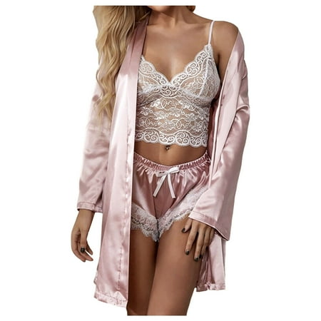 

Matching Pajamas for Couples Nightgowns for Women Women plus Sexy Lingerie Silk Robe Satin Bathrobe Sleepwear Pajamas Suit New Arrival Sleepwear Set Pajamas for Women Set Pink L