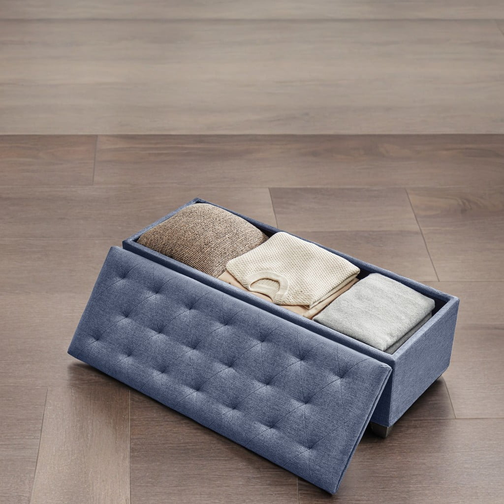LEDREM Storage Ottoman Bench, 43" End of Bed Bench with Removable Cover, 660lb Capacity, for Living Room, Bedroom, Light Denim Blue