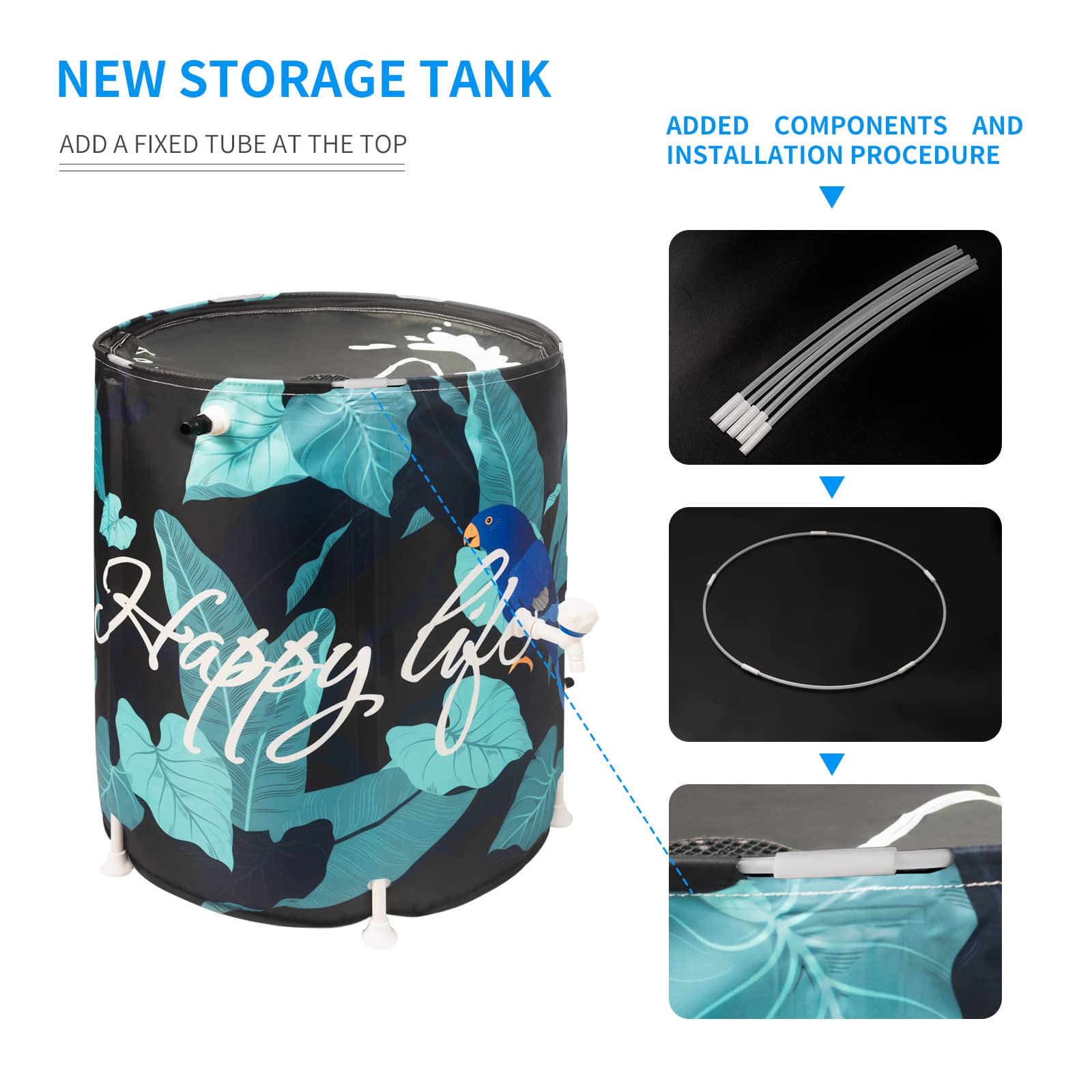 KMJETNIVY Rain Barrel Upgrade Anti-Collapse Collapsible Rainwater Collection System,Portable Water Storage Tank,Garden Water Catcher (Green Mutil, 50)