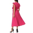 thumbnail image 3 of Vestido midi casual sin mangas con volantes para mujer Inspire Chic, cuello redondo, plisado, fluido y con cinturón, talla XL, color rosa intenso, 3 of 6
