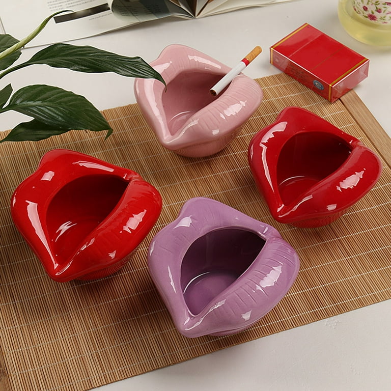 Yesbay Cartoon Lips Shape Ceramic Ashtray Trendy Mouth Home Mini Boyfriend  Gift,Wine Red