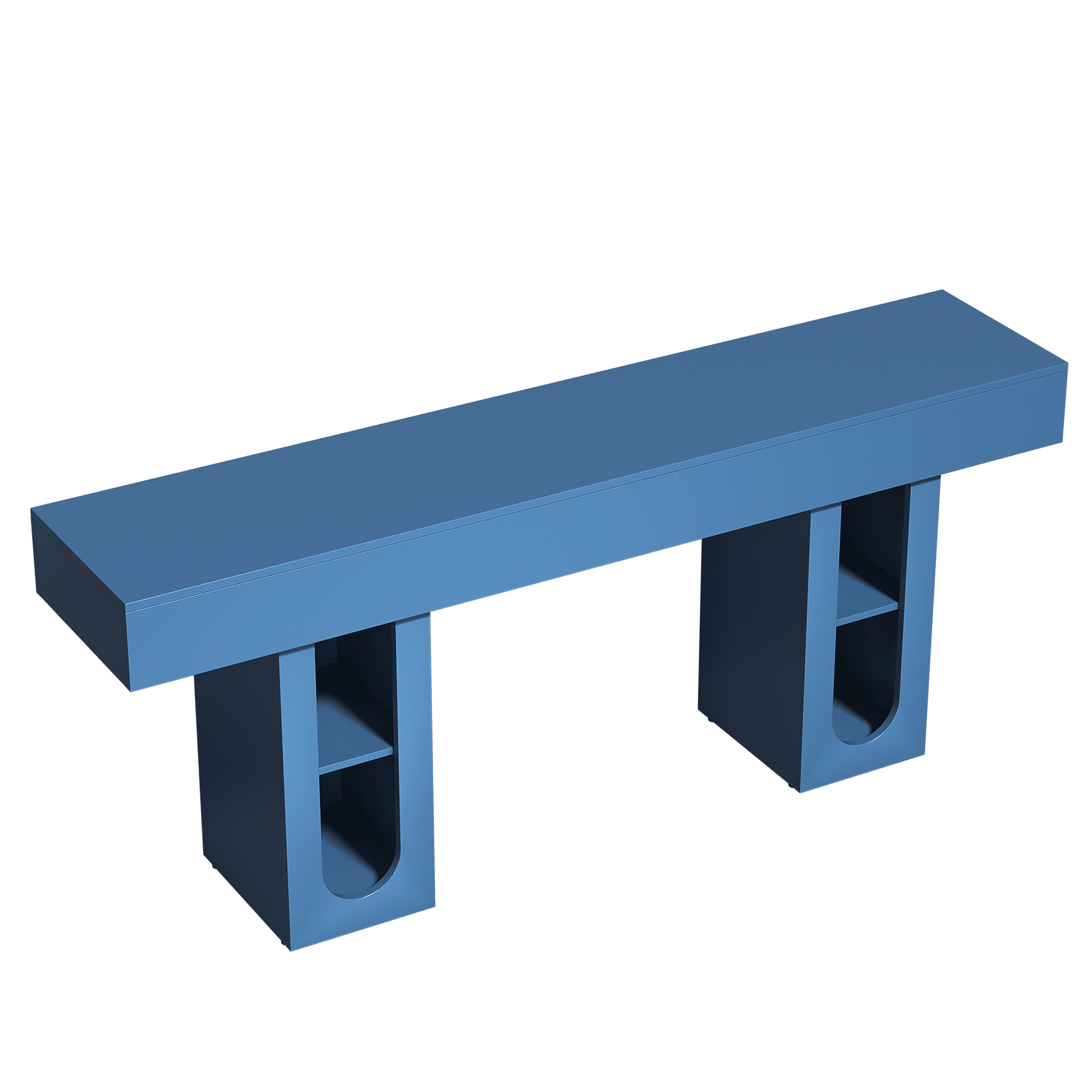 Mintazer 71" Modern U-Shaped Console Table with Charge Station, Entryway Table with Storage Shelves, Sofa Table for Entryway Hallway Living Room, Blue
