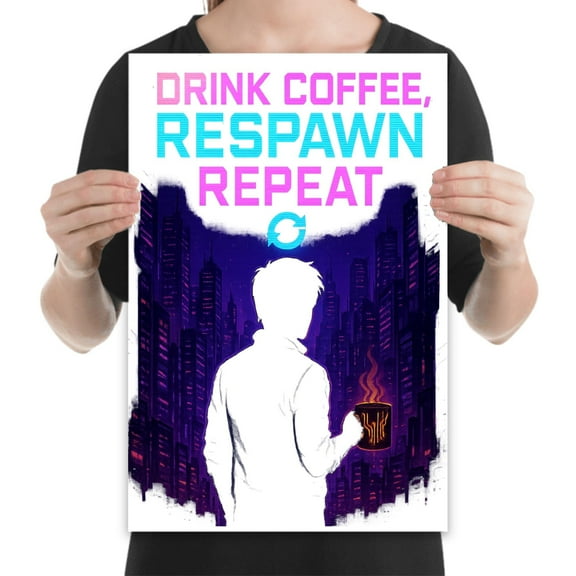 Cyberpunk Neon Skyline Art - Gamer Room Decor - 13x19 Poster Print