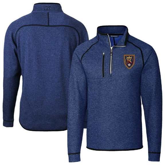 Men's-Cutter & Buck  Heather Blue Real Salt Lake Mainsail Sweater-Knit Half-Zip Raglan Jacket