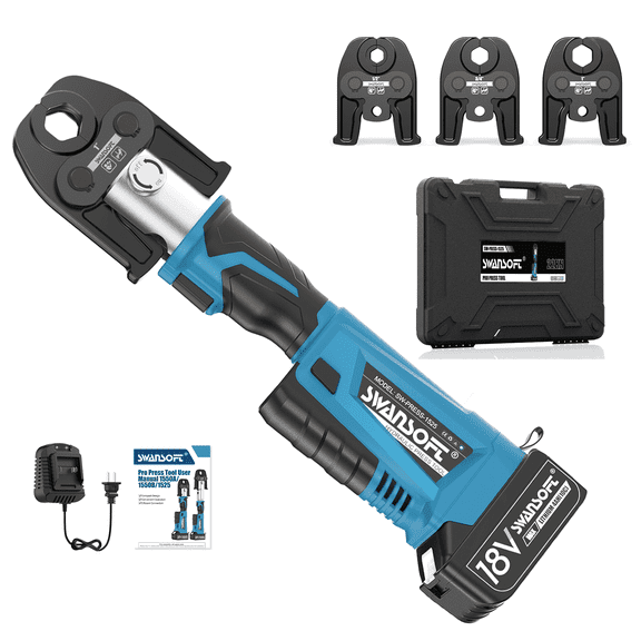 SWANSOFT Cordless Copper Pipe Press Kit, 22KN 18V Hydraulic Pressing Tool with 4Ah Battery, Includes 1/2", 3/4", 1" Jaw Set for Plumbing Crimping Work