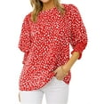 thumbnail image 1 of Polka Dots Print Women 3/4 Sleeve Casual Chiffon Blouse Tops, 1 of 5