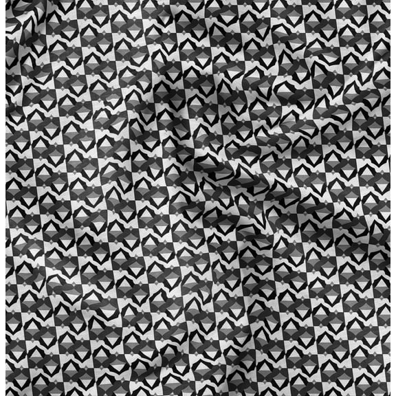 Soimoi Pure Silk Black Fabric By the Yard - 42 Inch Wide -Geometric Material - Artistic and Modern Patterns for Various Uses Printed Fabric