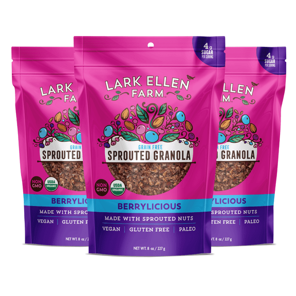 Lark Ellen Farm Berrylicious Granola Clusters: Raw, Organic, Vegan. Low Carb, Paleo. Gluten-Free Bites. Healthy Breakfast/Snack. 8 oz, 3 Pack