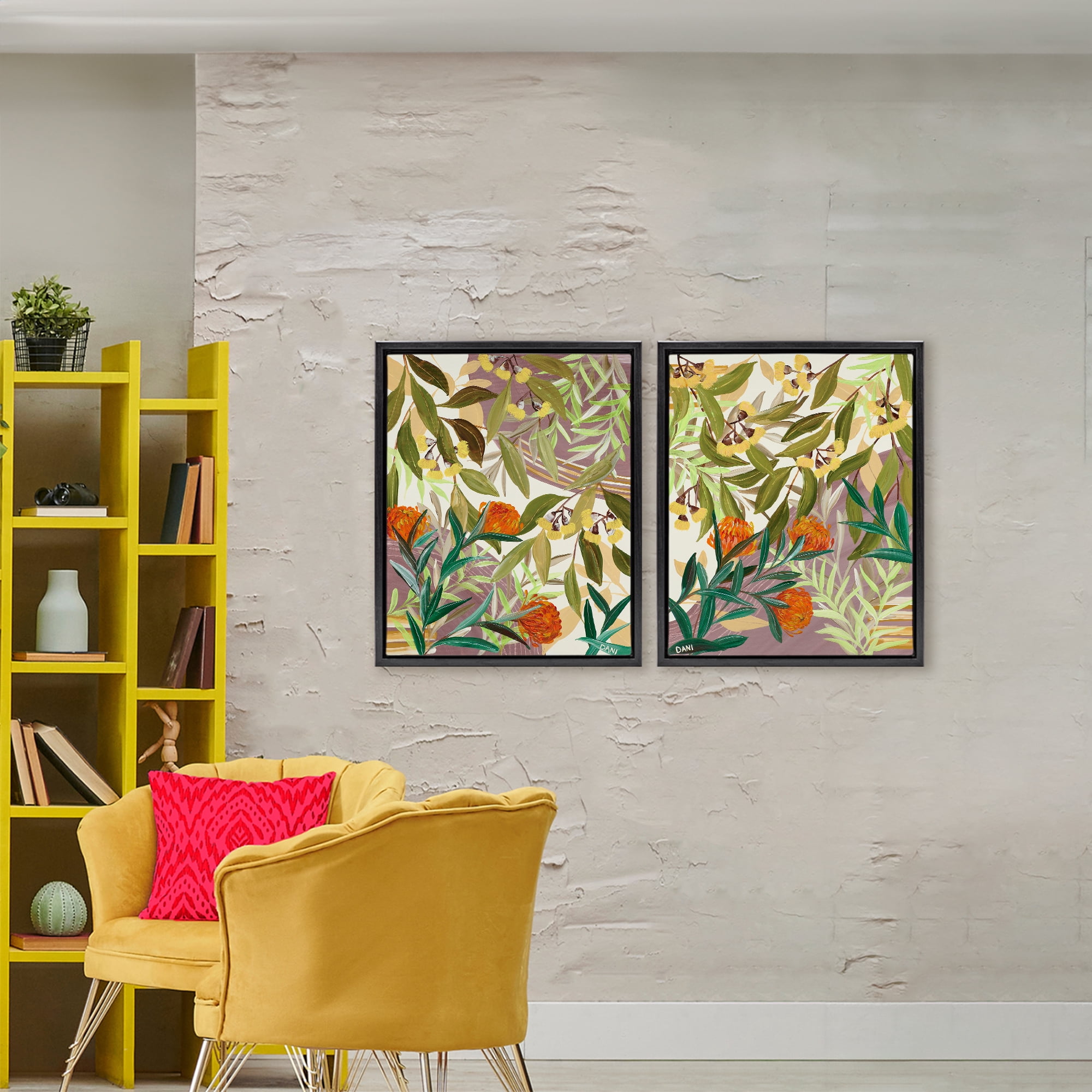 Stupell Industries Walk With Me Botanicals 2 Piece Black Framed Floater Canvas Set, design by Dani Heyward