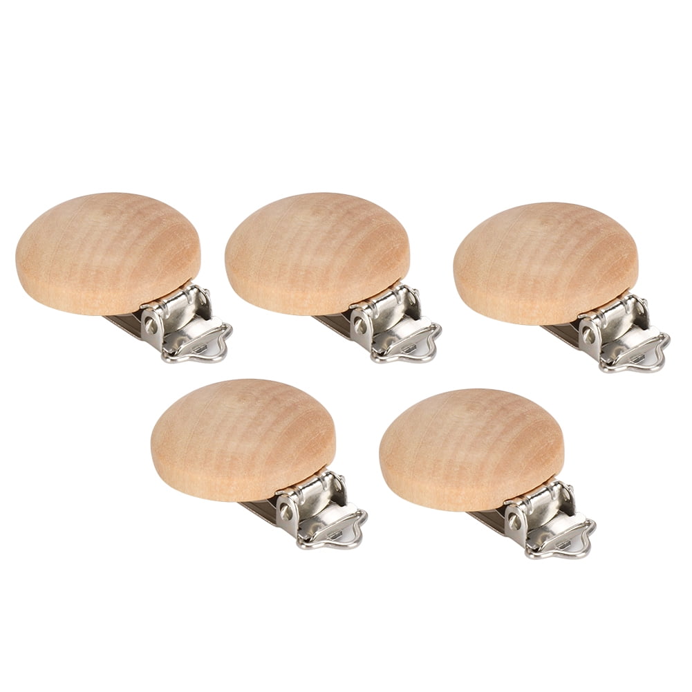 Yajisi 5Pcs 3CM Baby Pacifier Wooden Clips Infant Soother Holder No Holes Beech Wood, Universal Dummy Clamp For Teething Toys, Newborn Travel Accessory Set (1.18 inches / 3 cm)