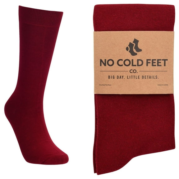No Cold Feet Fun Colorful Novelty Dress Socks for Men, Solid Burgundy, Men's Size 8-13, Crew Socks