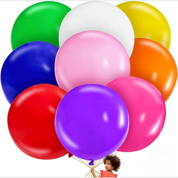 Large Balloons 36 Inch Assorted Rainbow Giant Round Latex for Party Decorations 9 Pcs