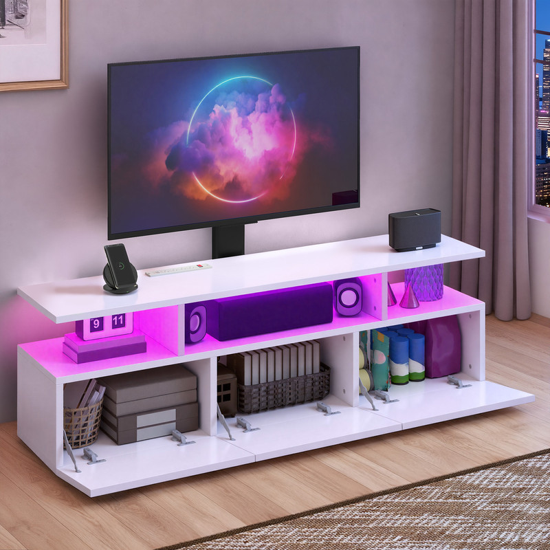 Uforic TV Stand with Mount, Power Outlets & LED, Entertainment Center for Up to 65" TV for Living Room, White
