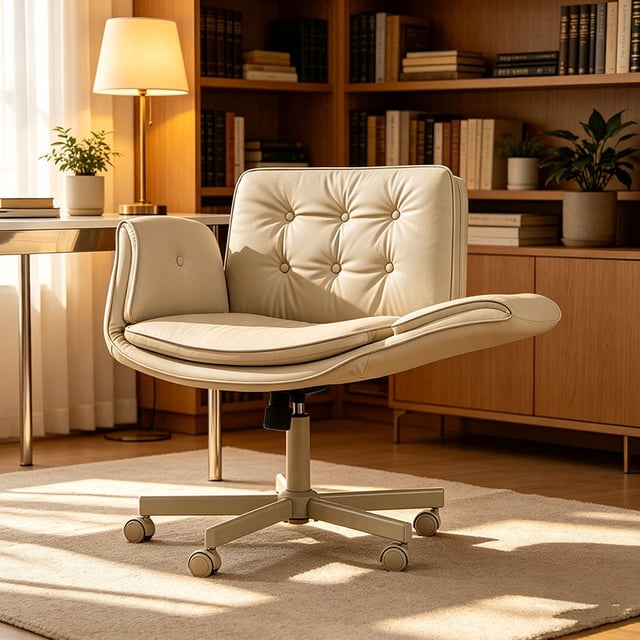 Silla cruzada con reposabrazos y ruedas, silla de cambiador de piel sintética, cómoda silla giratoria ajustable para computadora y oficina, para el hogar, maquillaje, 69 x 83 x 92 centimeters