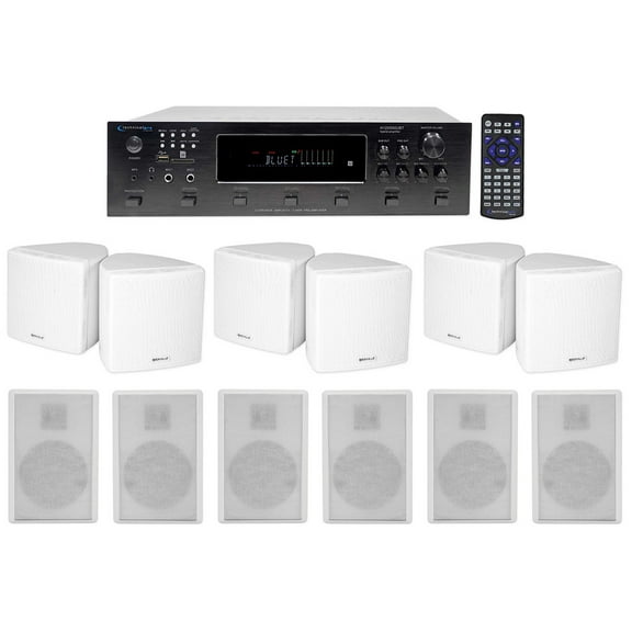 Technical Pro H12X500UBT 6-Zone Home Theater Receiver 6 White Cube Wall Speakers