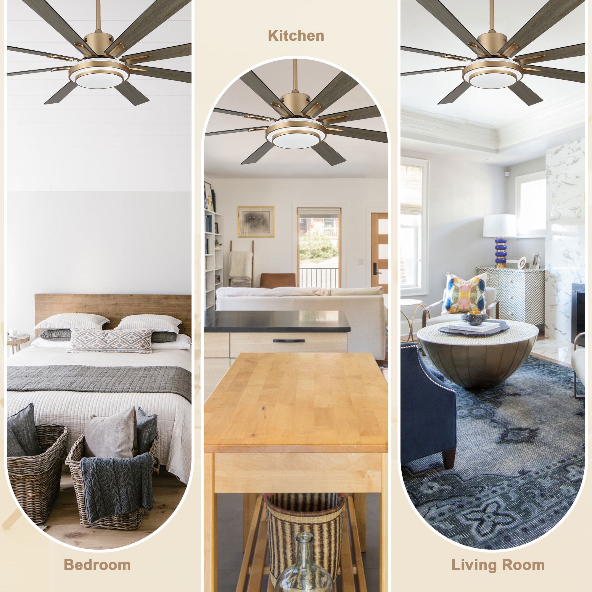 Bella Depot 72" Modern LED Gold Ceiling Fan 6-Speed Reversible Chandelier With Dimmable Light and Remote Control