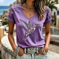 thumbnail image 2 of BODOAO Women's Breast Cancer Awareness Graphic T Shirt V Neck Short Sleeve Tee, American Flag Pink Ribbon Support Top for Casual Patriotic Holiday Everyday Wear Light Violet S, 2 of 5