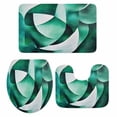 thumbnail image 2 of Abstract Stitching Bathroom Rugs Set White Green Gradient Stripe Non Slip Absorbent Soft Bath Mats 3 Piece Set with Bathroom Rug, U-Shaped Floor Mat, Toilet Seat Cover Small Size, 2 of 9