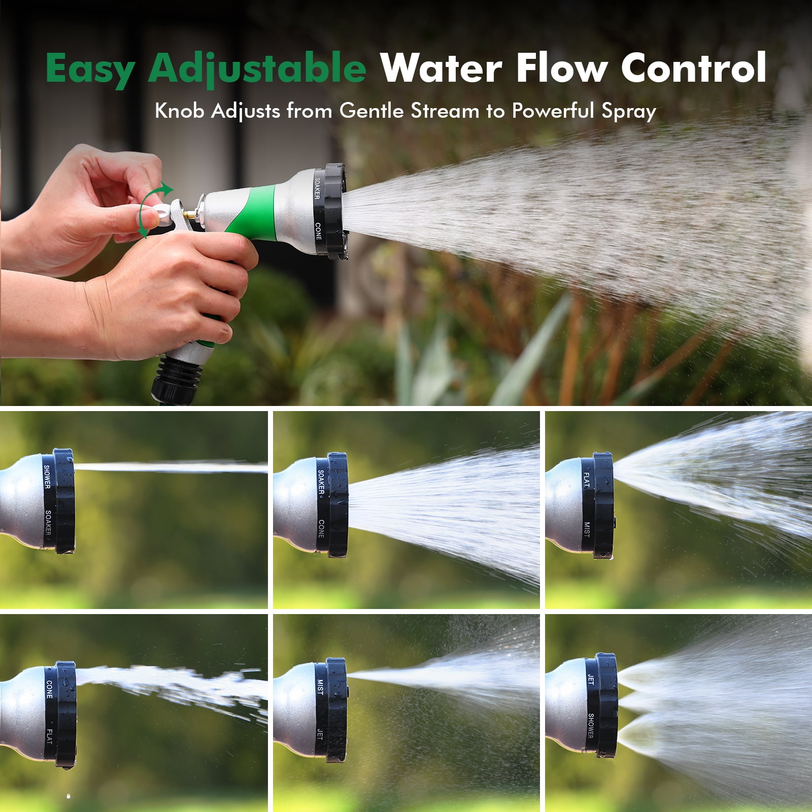 Restmo Water Hose Nozzle with Removable Spray Disc, Heavy Duty Garden Hose Nozzle with 6 Spray Patterns, High Pressure Hand Sprayer for Watering Plants, Washing Cars & Pets, Rear Trigger