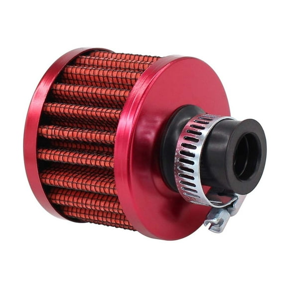 Universal 12mm Crankcase Vent Intake Mini Cone Air Breather Filter Chrome RED