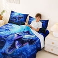 thumbnail image 3 of Metsweet Animal Tyrannosaurus Rex Bed Sheets 4-Piece, Jungle Dino Full Size Sheets, Blue Purple Black,1 Fitted Sheet, 1 Flat Sheet and 2 Pillowcases, 3 of 5