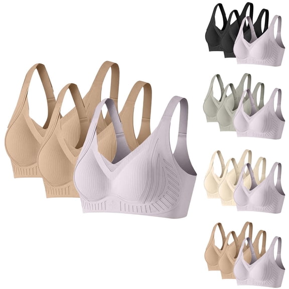 Paiwinds 3-Pack Wireless Bras for Women Solid Color Seamless Lifting Gathering Support Everyday Comfort, Size 34B-42B