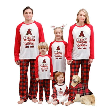 

Peyakidsaa Family Matching Christmas Pajamas Set Letter Print Shirt Tops Plaid Pants Sleepwear Loungewear