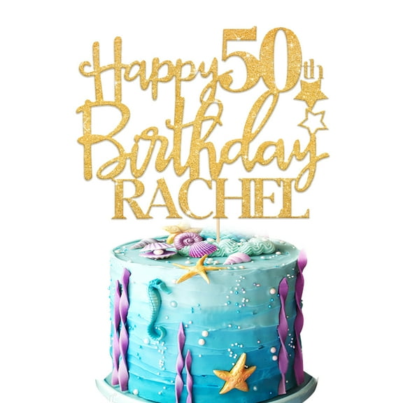 Custom Happy Birthday Cake Topper, Personalized Any Name Any Age, Double Sided Gold Glitter, Party Cake Decoration