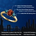 thumbnail image 2 of Gem Stone King 2.04 Ct Oval Red Garnet Blue Diamond 18K Yellow Gold Plated Silver Ring, 2 of 6