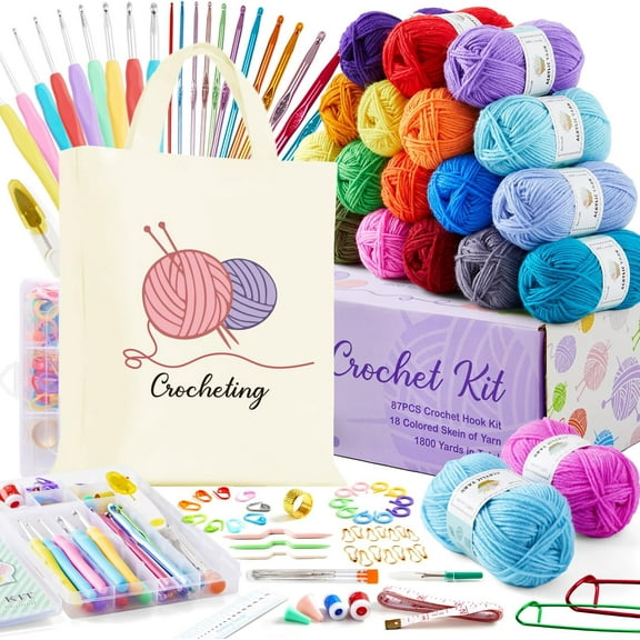 INSCRAFT Crochet Kit for Beginners Adults, 18 Large Acrylic Yarn Skeins 1800 Yards Yarn, 105 PCS Crochet Kit with Hooks Yarn Set,Includes Canvas Tote Bag, Ideal Starter Pack for Kids Professionals