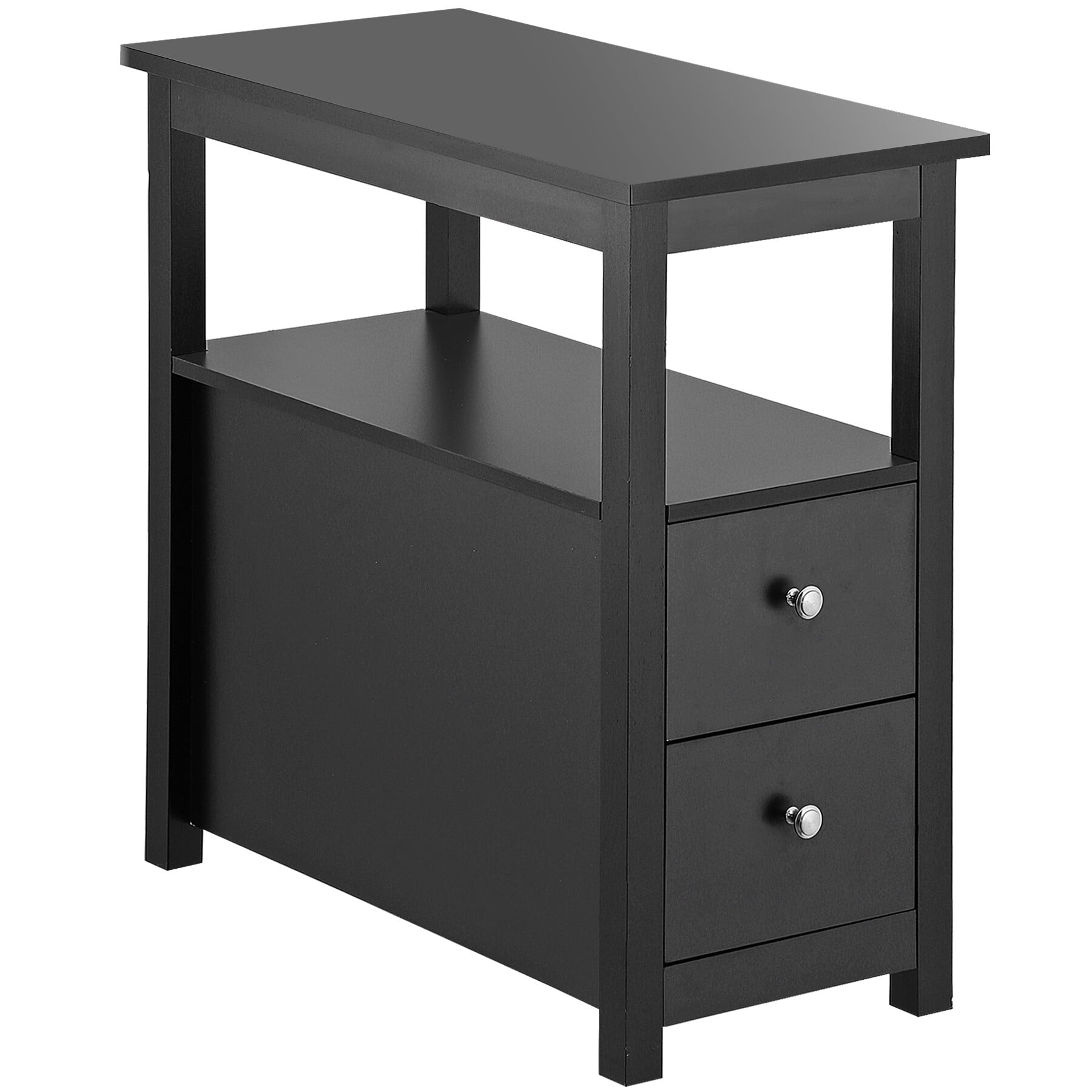HomGarden 2 Drawers Wood End Table Narrow Sofa Side Table W/Storage for Living Room Bedroom, Black