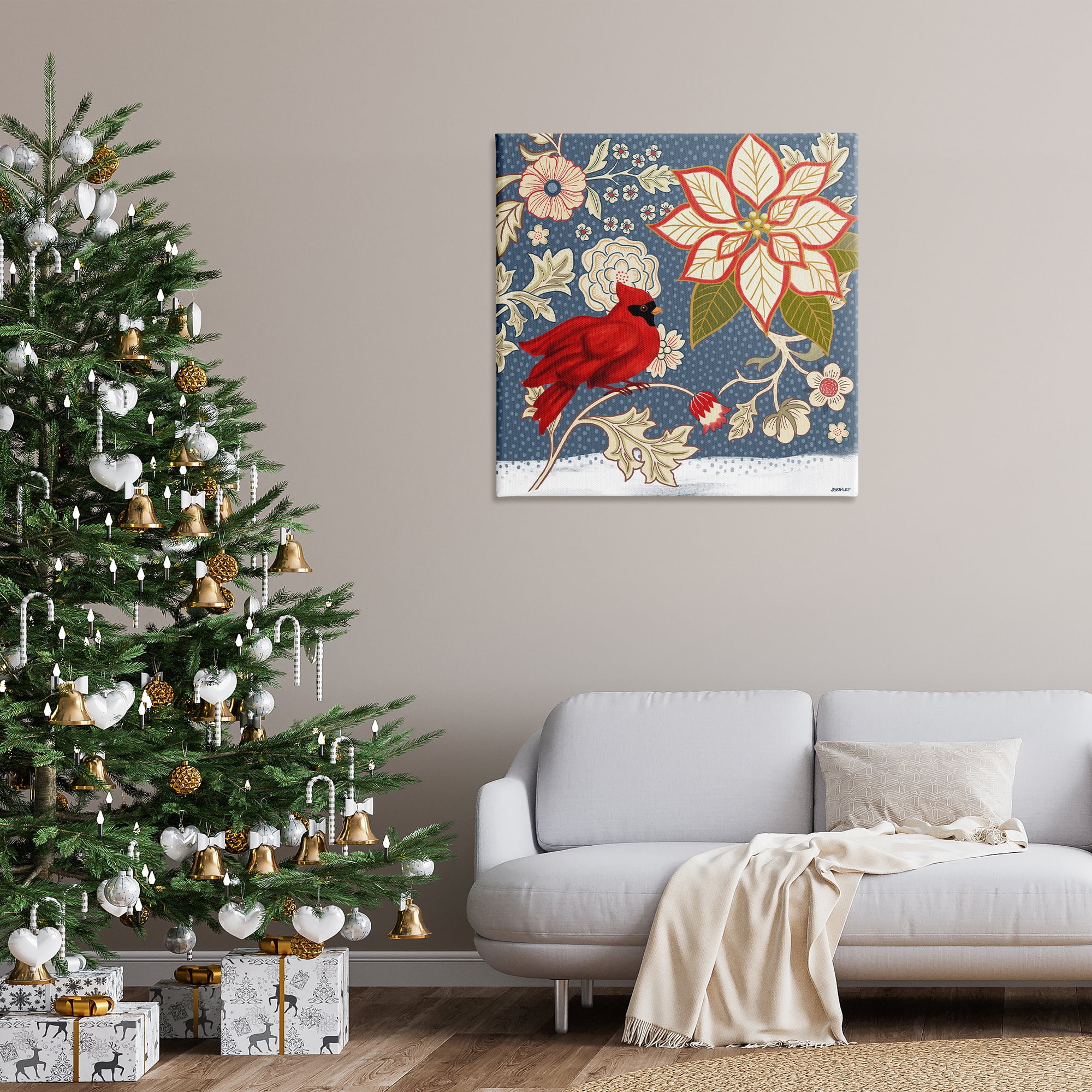 Stupell Industries Winter Cardinal with Flowers Animals & Insects Painting Gallery Wrapped Canvas Art Print Wall Art, 36 x 36
