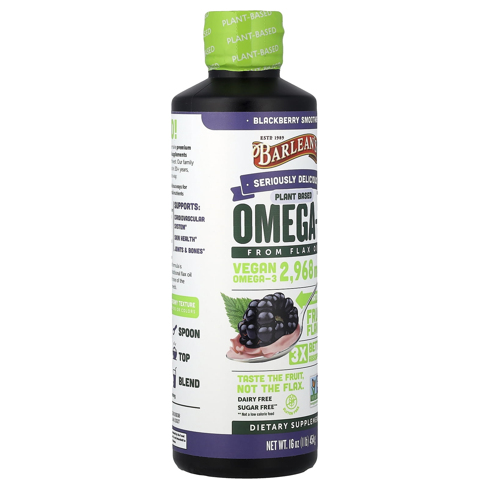 Barlean's Seriously Delicious Omega-3 Flax Oil Blackberry Smoothie 16 oz Liquid